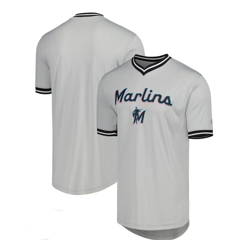 Miami Marlins V-Neck Jersey - Gray Baseball Jerseys - Main View
