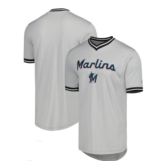 Miami Marlins V-Neck Jersey - Gray Baseball Jerseys - Main View