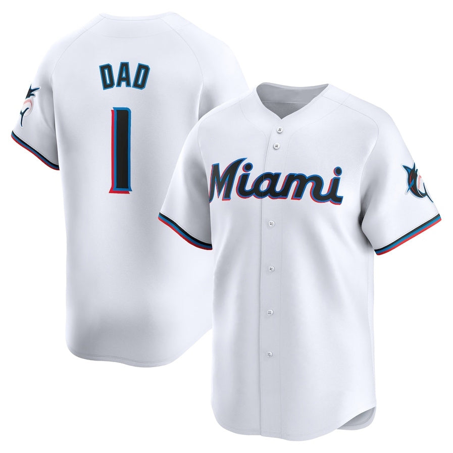 Miami Marlins #1 Dad Home Limited Jersey - White Stitched Baseball Jersey - Main View