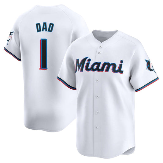 Miami Marlins #1 Dad Home Limited Jersey - White Stitched Baseball Jersey - Main View