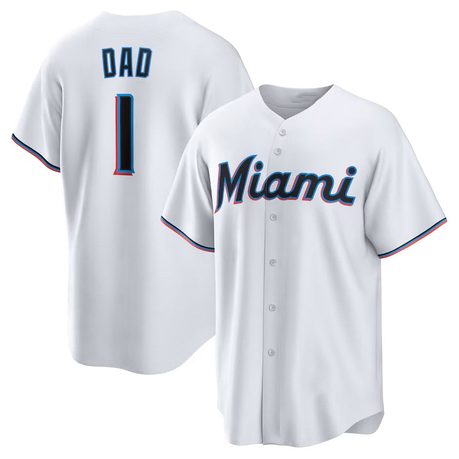 Miami Marlins #1 Dad Home Replica Jersey - White Stitched Baseball Jersey - Main View