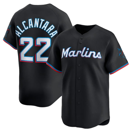 Miami Marlins #22 Sandy Alcantara Alternate Limited Player Jersey - Black Stitched Baseball Jersey - Main View