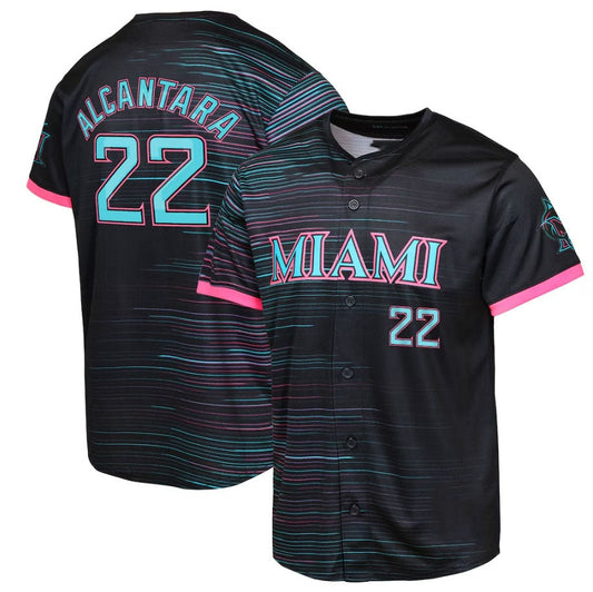 Miami Marlins #22 Sandy Alcantara Black 2025 City Connect Limited Player Stitched Baseball Jersey - Main View