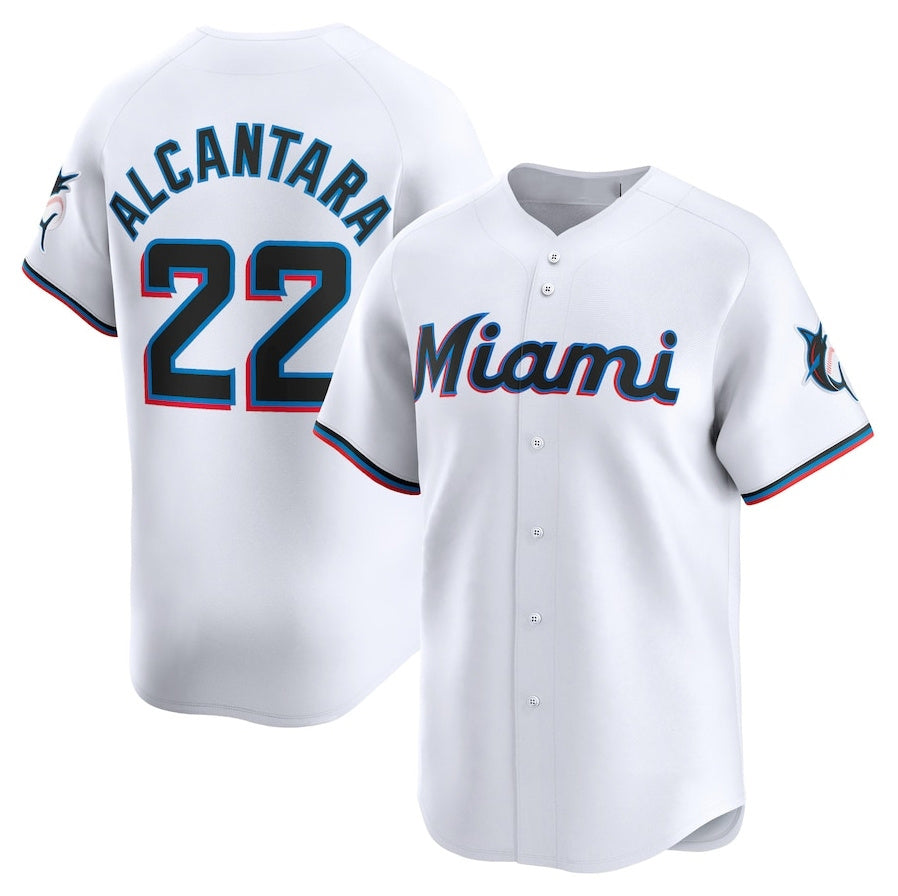 Miami Marlins #22 Sandy Alcantara Home Limited Player Jersey - White Stitched Baseball Jersey - Main View