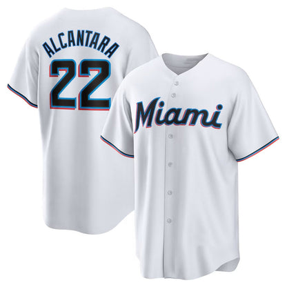 Miami Marlins #22 Sandy Alcantara Replica Player Jersey - White Stitched Baseball Jersey - Main View