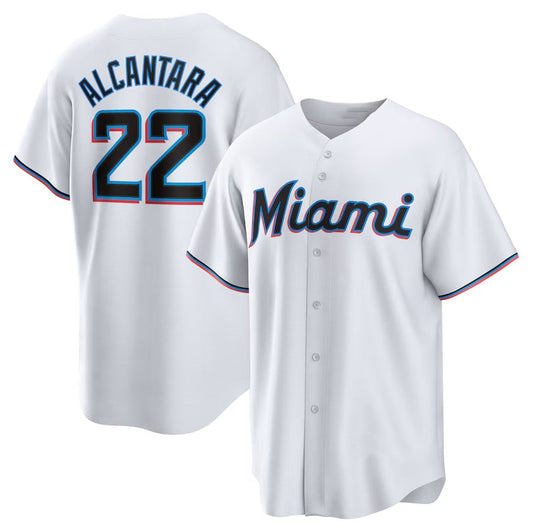 Miami Marlins #22 Sandy Alcantara Replica Player Jersey - White Stitched Baseball Jersey - Main View