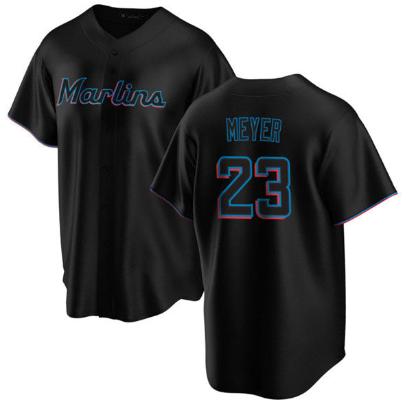 Miami Marlins #23 Max Meyer Black Cool Base Stitched Baseball Jersey - Main View