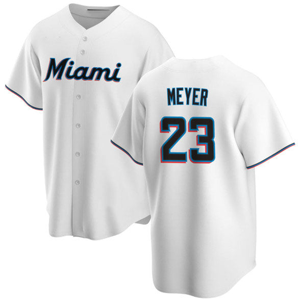 Miami Marlins #23 Max Meyer White Cool Base Stitched Baseball Jersey - Main View
