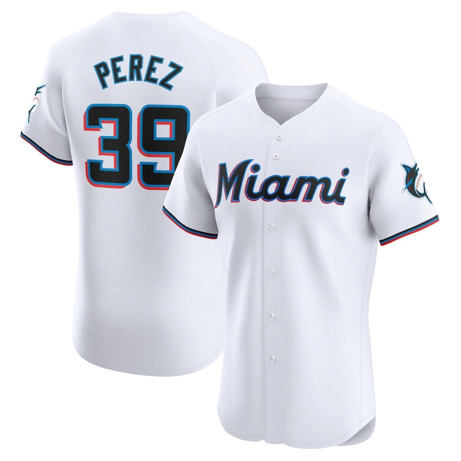 Miami Marlins #39 Eury Perez Home Elite Player Jersey - White Stitched Baseball Jersey - Main View