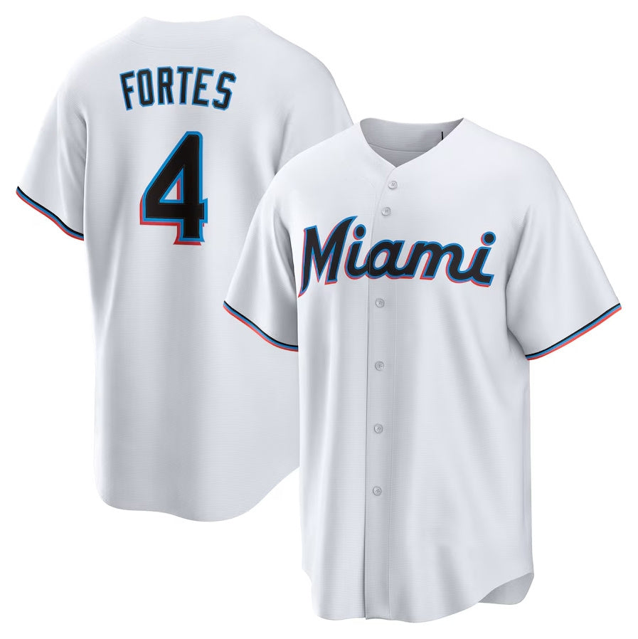 Miami Marlins #4 Nick Fortes Home Replica Jersey - White Stitched Baseball Jersey - Main View