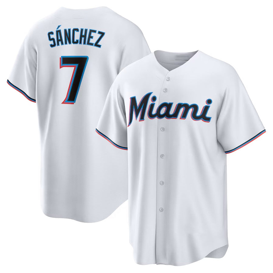 Miami Marlins #7 Jesús Sánchez Home Replica Player Jersey - White Stitched Baseball Jersey - Main View