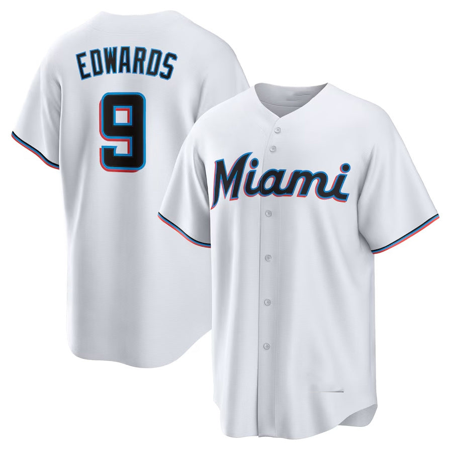 Miami Marlins #9 Xavier Edwards Home Replica Jersey - White Stitched Baseball Jersey - Main View