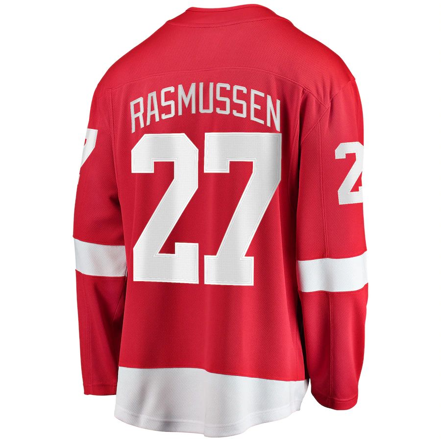 D.Red Wings #27 Michael Rasmussen Fanatics Branded Home Breakaway Player Jersey Red Stitched American Hockey Jerseys - Main View