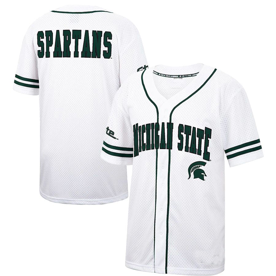 M.State Spartans Colosseum Free Spirited Baseball Jersey White Green Stitched American College Jerseys - Main View