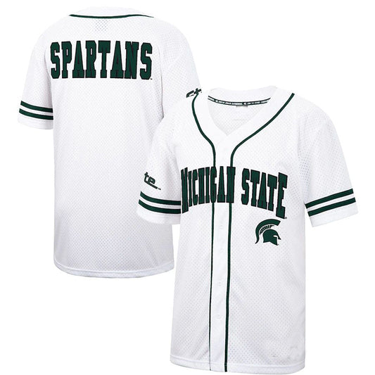 M.State Spartans Colosseum Free Spirited Baseball Jersey White Green Stitched American College Jerseys - Main View