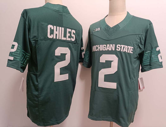 M.State Spartans #2 Aidan Chiles Green FUSE Football Stitched American College Jerseys - Main View