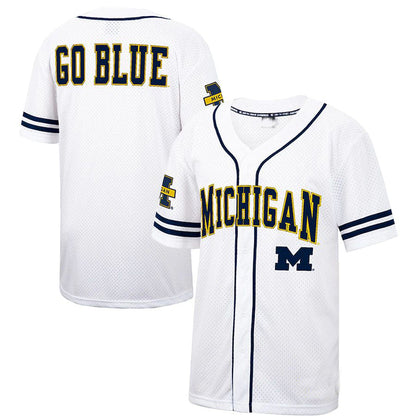 M.Wolverines Colosseum Free Spirited Baseball Jersey White Navy Stitched American College Jerseys - Main View