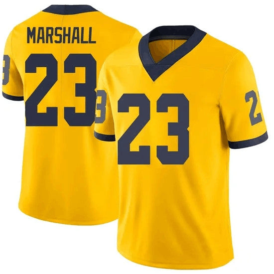 M.Wolverines #23 Jordan Marshall Yellow Stitched Football American College Jerseys - Main View