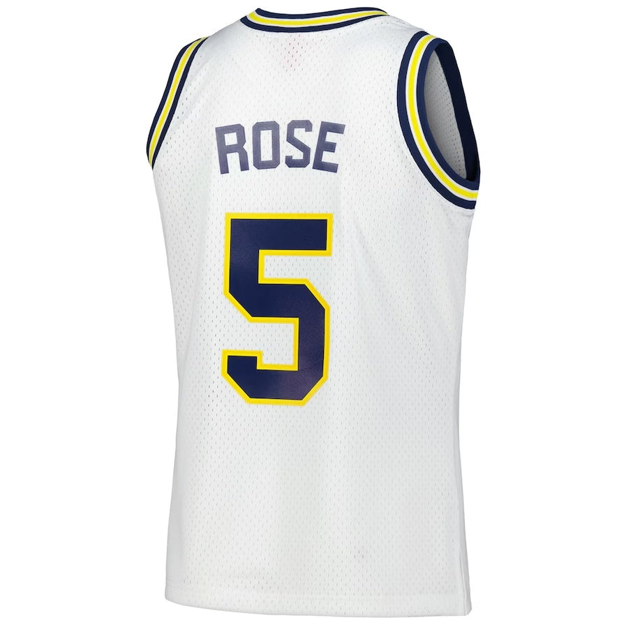M.Wolverines #5 Jalen Rose Mitchell & Ness 1991-92 Swingman Player Jersey - White Stitched American College Jerseys - Main View