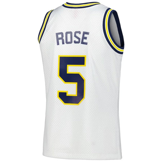 M.Wolverines #5 Jalen Rose Mitchell & Ness 1991-92 Swingman Player Jersey - White Stitched American College Jerseys - Main View