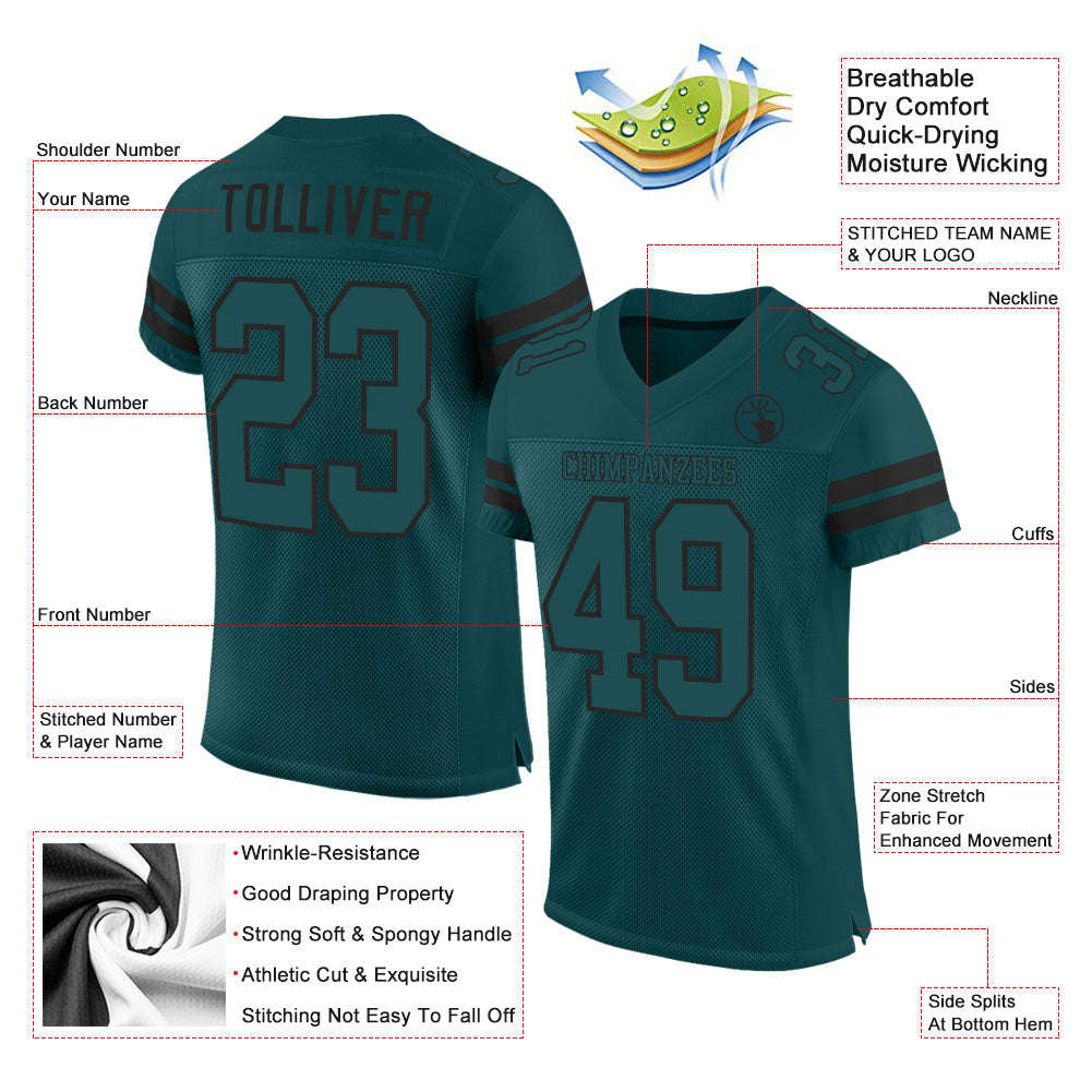 Custom Midnight Green Midnight Green-Black Mesh Authentic Football Jersey view 2