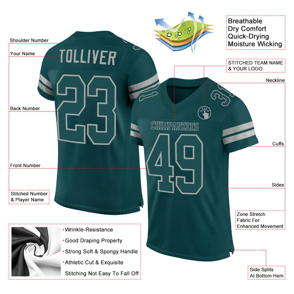 Custom Midnight Green Midnight Green-Gray Mesh Authentic Football Jersey view 2