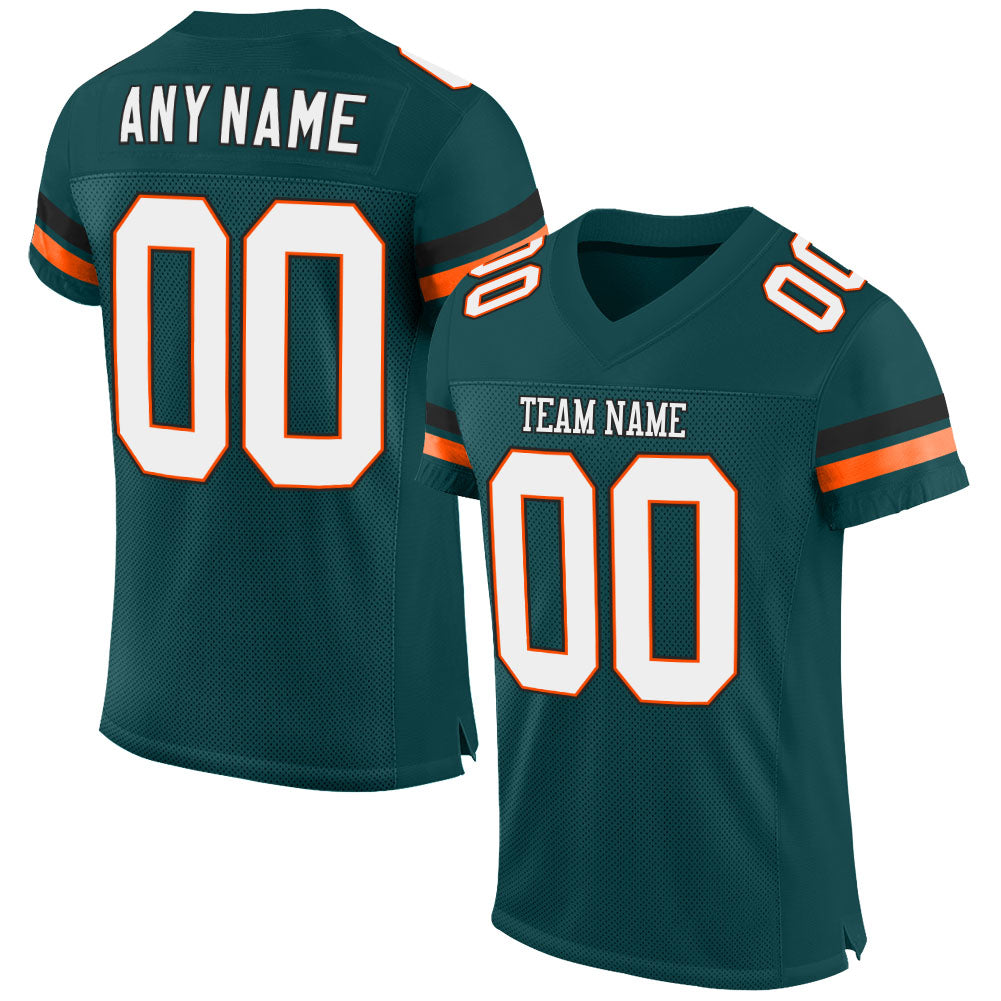Custom Midnight Green White-Orange Mesh Authentic Football Jersey - Main View