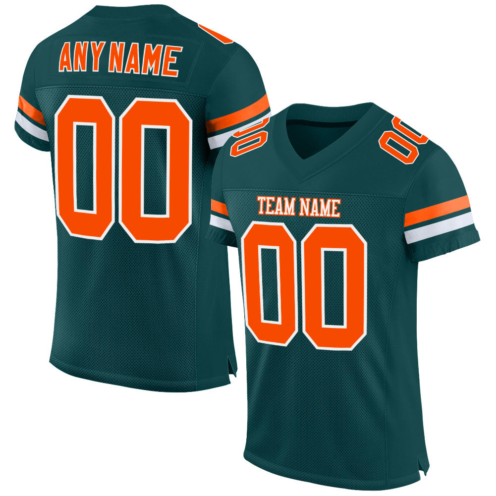 Custom Midnight Green Orange-White Mesh Authentic Football Jersey - Main View