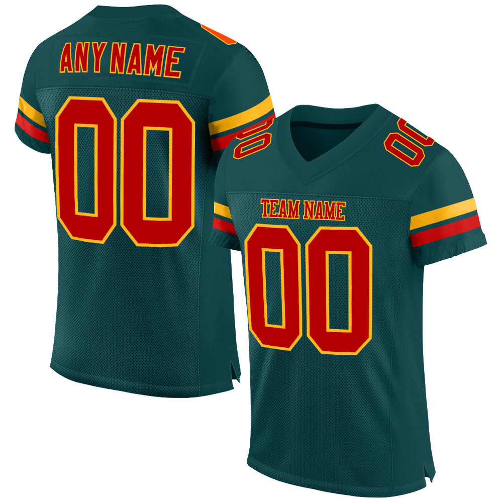 Custom Midnight Green Red-Gold Mesh Authentic Football Jersey - Main View