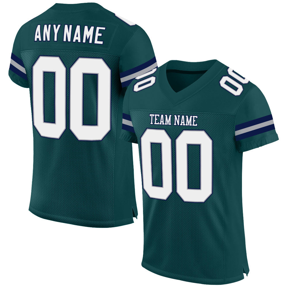 Custom Midnight Green White-Navy Mesh Authentic Football Jersey - Main View