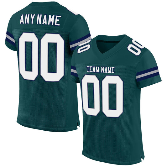 Custom Midnight Green White-Navy Mesh Authentic Football Jersey - Main View