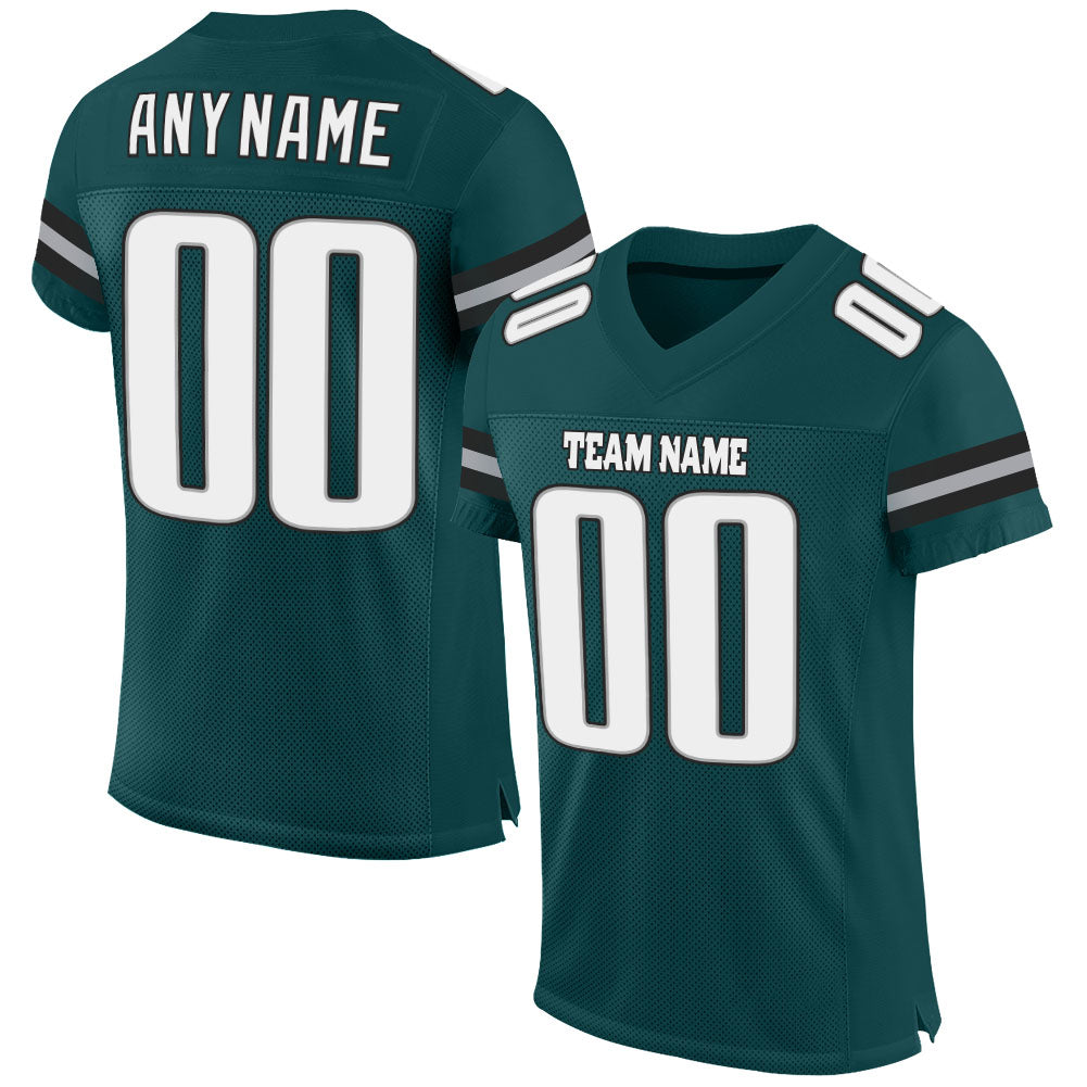 Custom Midnight Green White-Gray Mesh Authentic Football Jersey - Main View