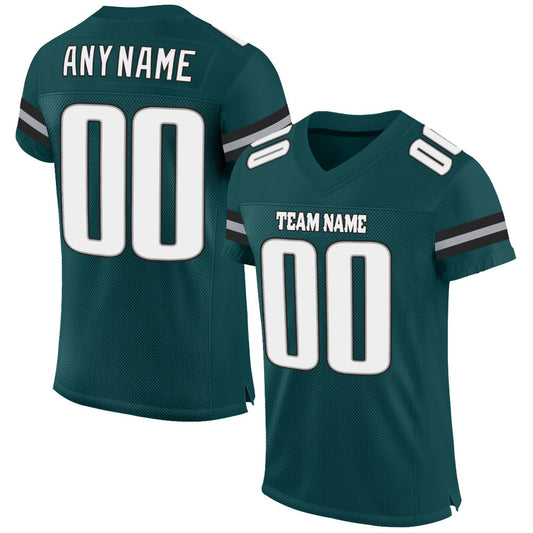 Custom Midnight Green White-Gray Mesh Authentic Football Jersey - Main View