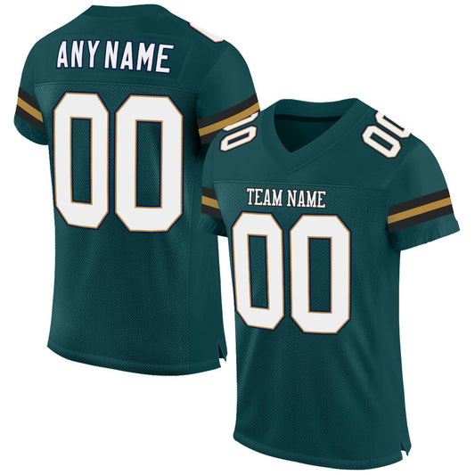 Custom Midnight Green White-Old Gold Mesh Authentic Football Jersey - Main View