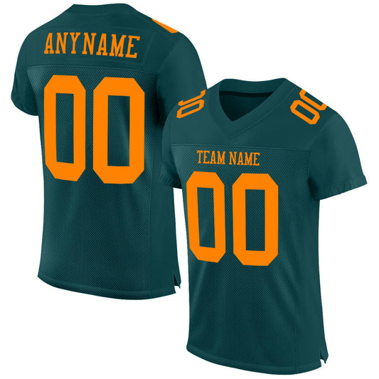 Custom Midnight Green Bay Orange Mesh Authentic Football Jersey - Main View