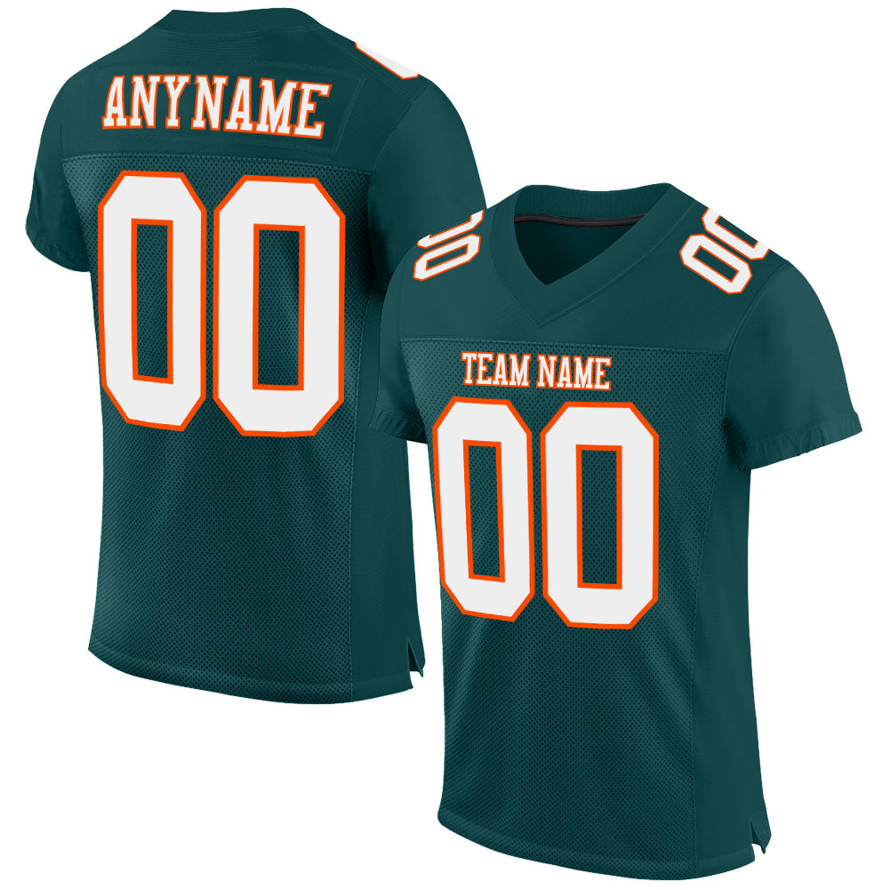 Custom Midnight Green White-Orange Mesh Authentic Football Jersey - Main View