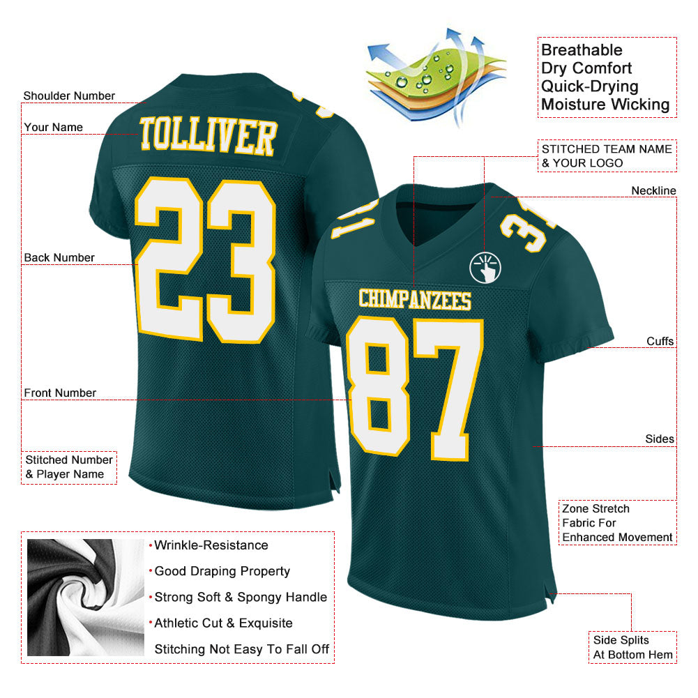 Custom Midnight Green White-Gold Mesh Authentic Football Jersey view 2