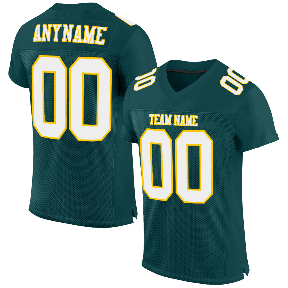 Custom Midnight Green White-Gold Mesh Authentic Football Jersey - Main View