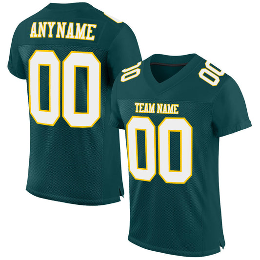 Custom Midnight Green White-Gold Mesh Authentic Football Jersey - Main View