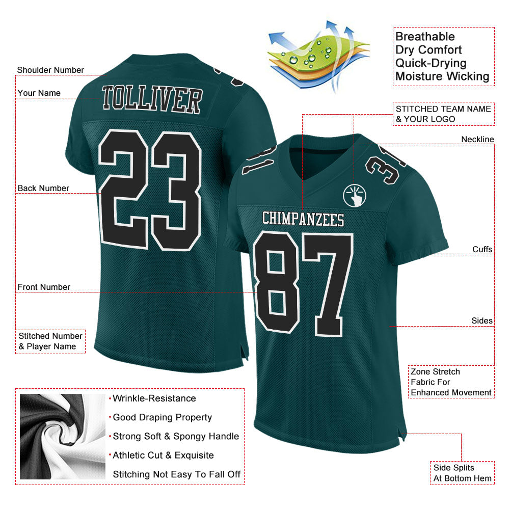Custom Midnight Green Black-White Mesh Authentic Football Jersey view 2