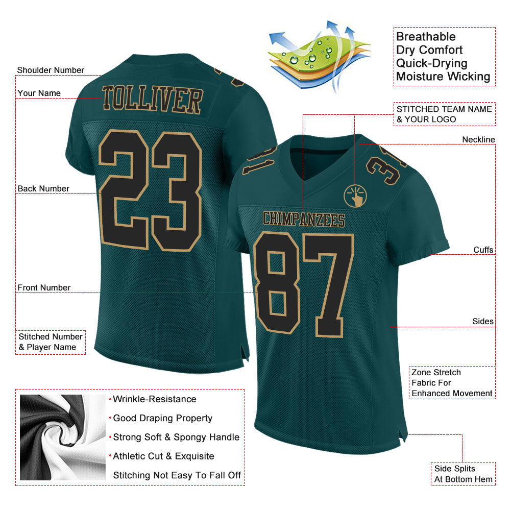Custom Midnight Green Black-Old Gold Mesh Authentic Football Jersey view 2
