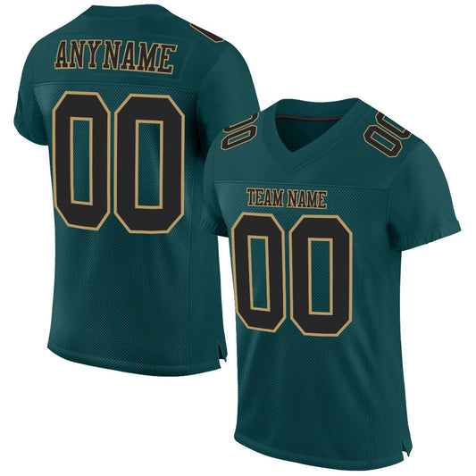 Custom Midnight Green Black-Old Gold Mesh Authentic Football Jersey - Main View