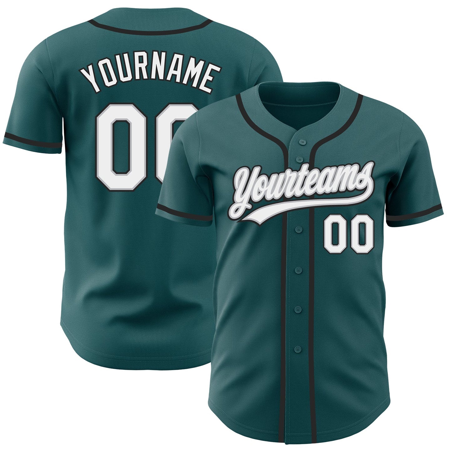 Custom Midnight Green White Gray-Black Authentic Baseball Jersey - Main View