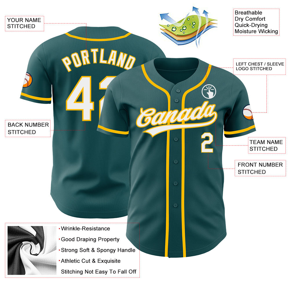 Custom Midnight Green White-Gold Authentic Baseball Jersey view 3
