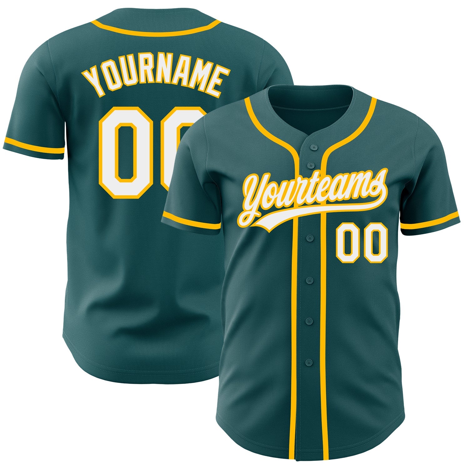Custom Midnight Green White-Gold Authentic Baseball Jersey - Main View