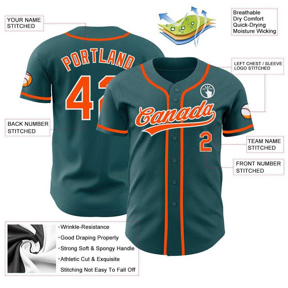Custom Midnight Green Orange-White Authentic Baseball Jersey view 3