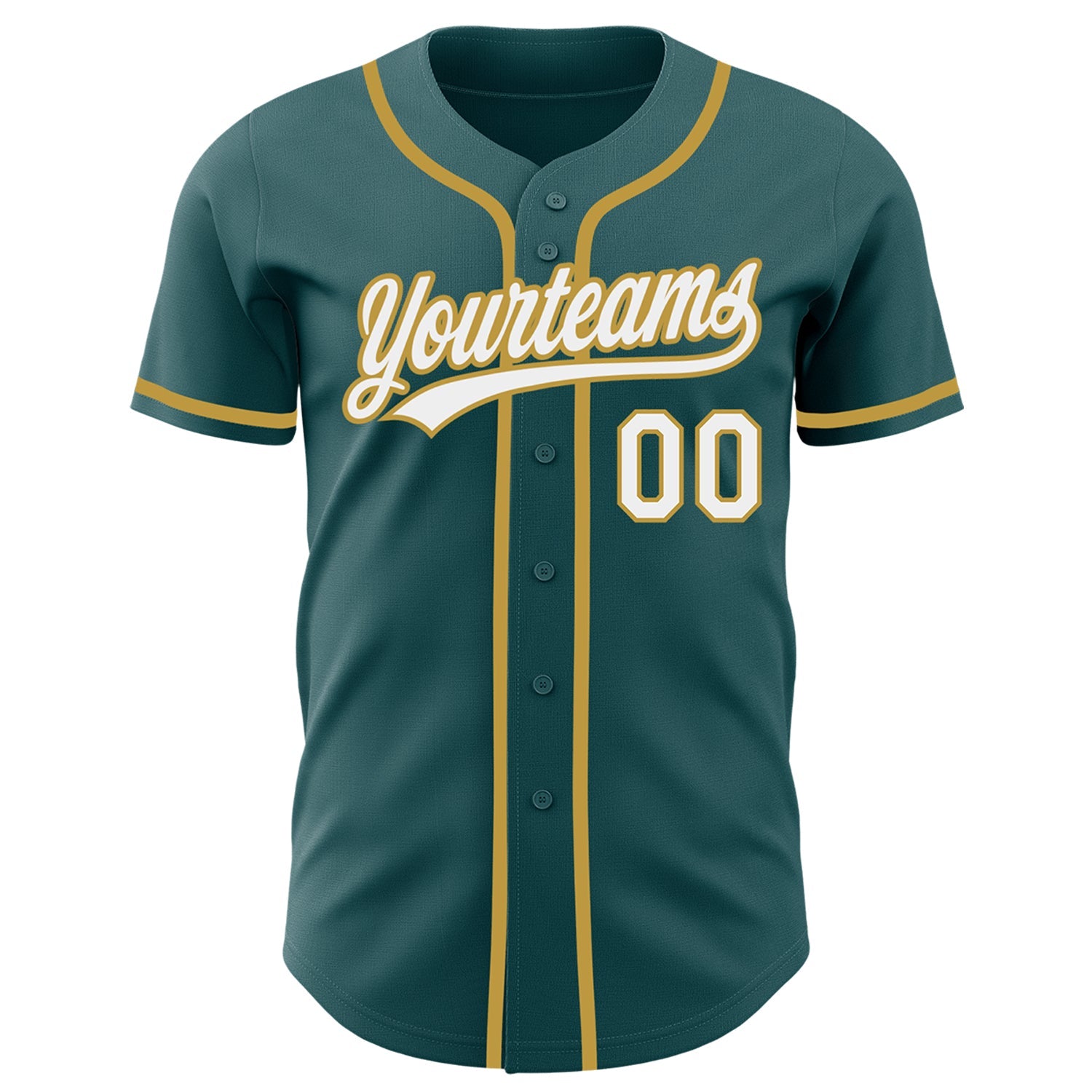 Custom Midnight Green White-Old Gold Authentic Baseball Jersey view 2