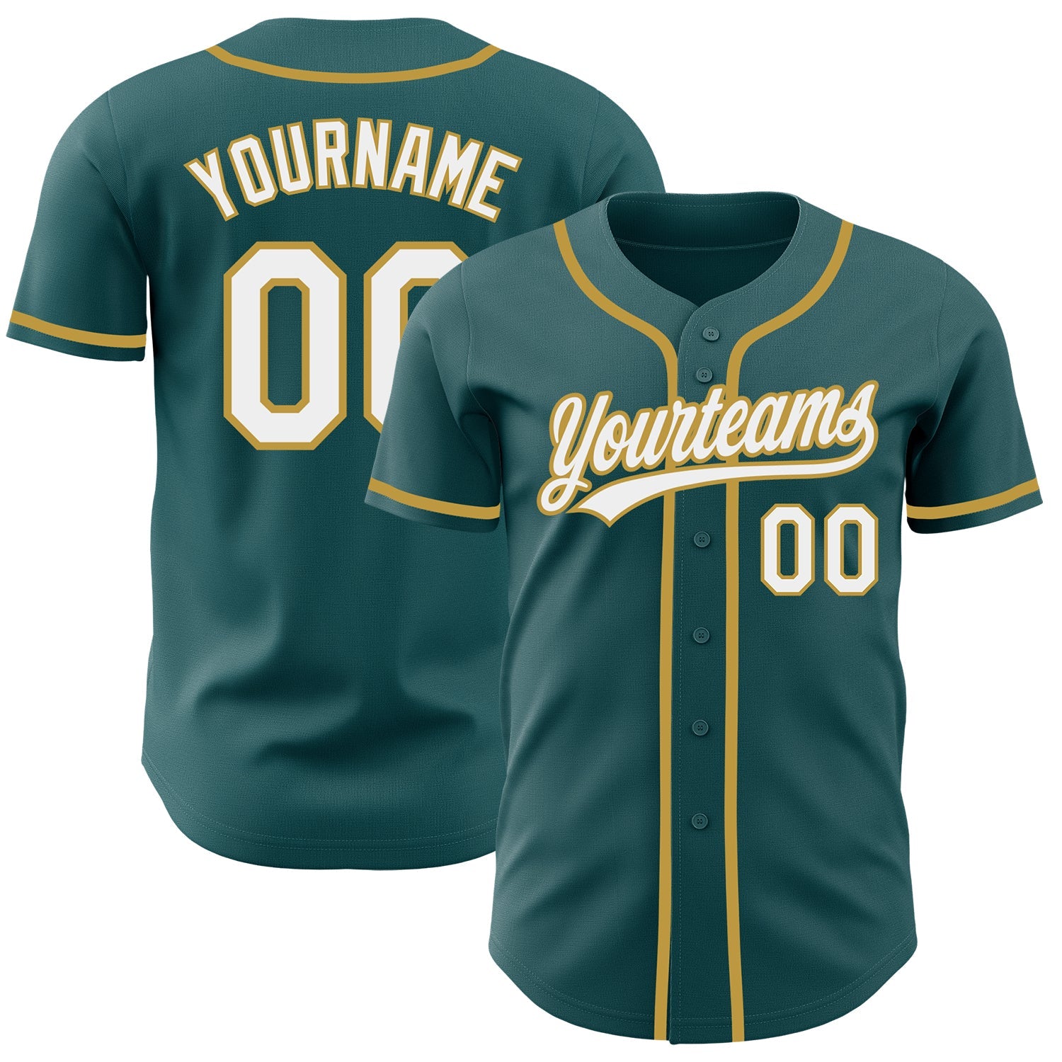 Custom Midnight Green White-Old Gold Authentic Baseball Jersey - Main View
