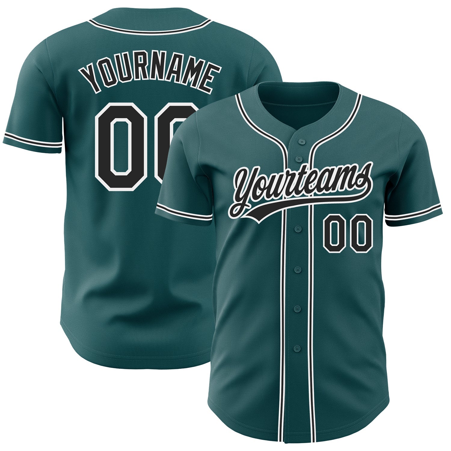 Custom Midnight Green Black-White Authentic Baseball Jersey - Main View