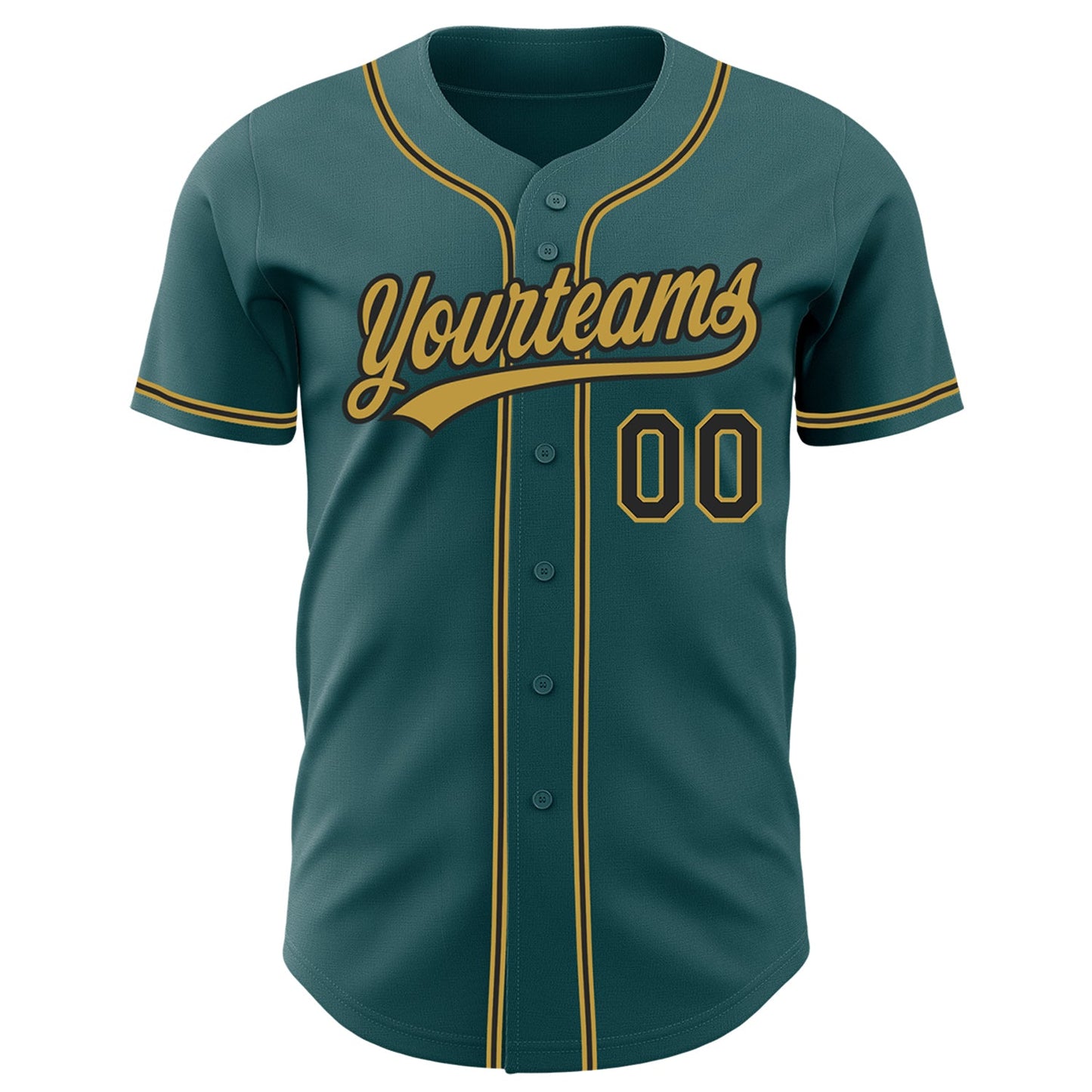 Custom Midnight Green Black-Old Gold Authentic Baseball Jersey view 2